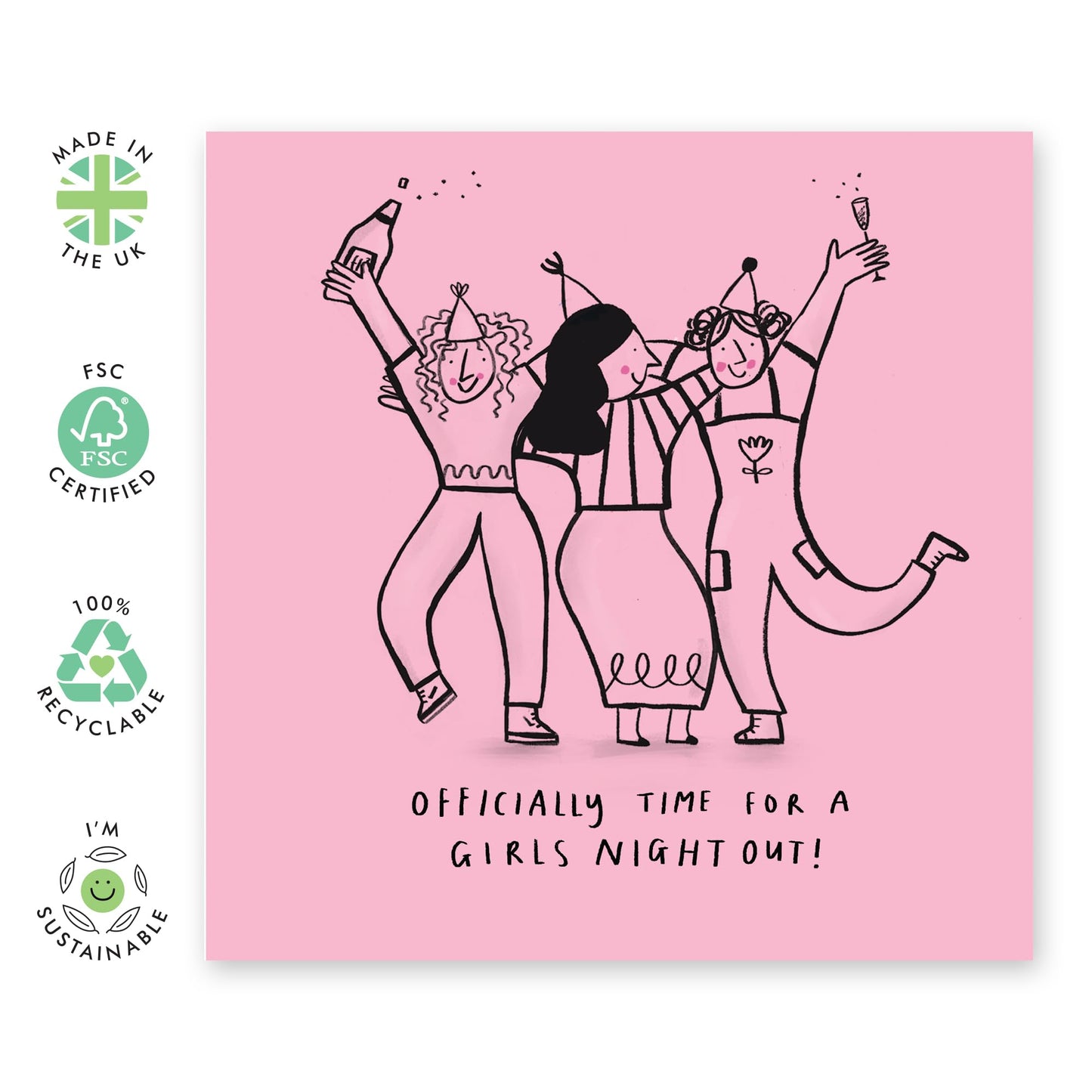 Greeting Card - 'GIRLS NIGHT OUT' - Perfect for Celebrating with a Fun, Girls' Night out- Ideal for a Touch of Excitement and Joy to Any Occasion or Get-Together - Comes With Stickers By Central 23
