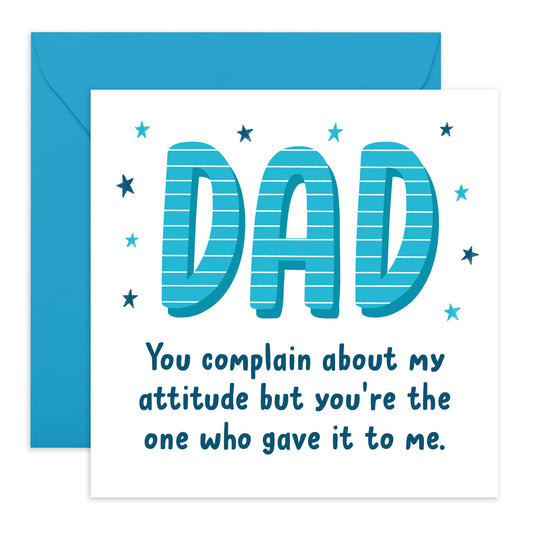 Funny Greeting Card - 'DAD’S ATTITUDE' - Perfect for Celebrating with a Touch of Humor - Ideal for Showing Your Appreciation and Love for Dads Daddy Father Pops - Comes With Stickers By Central 23