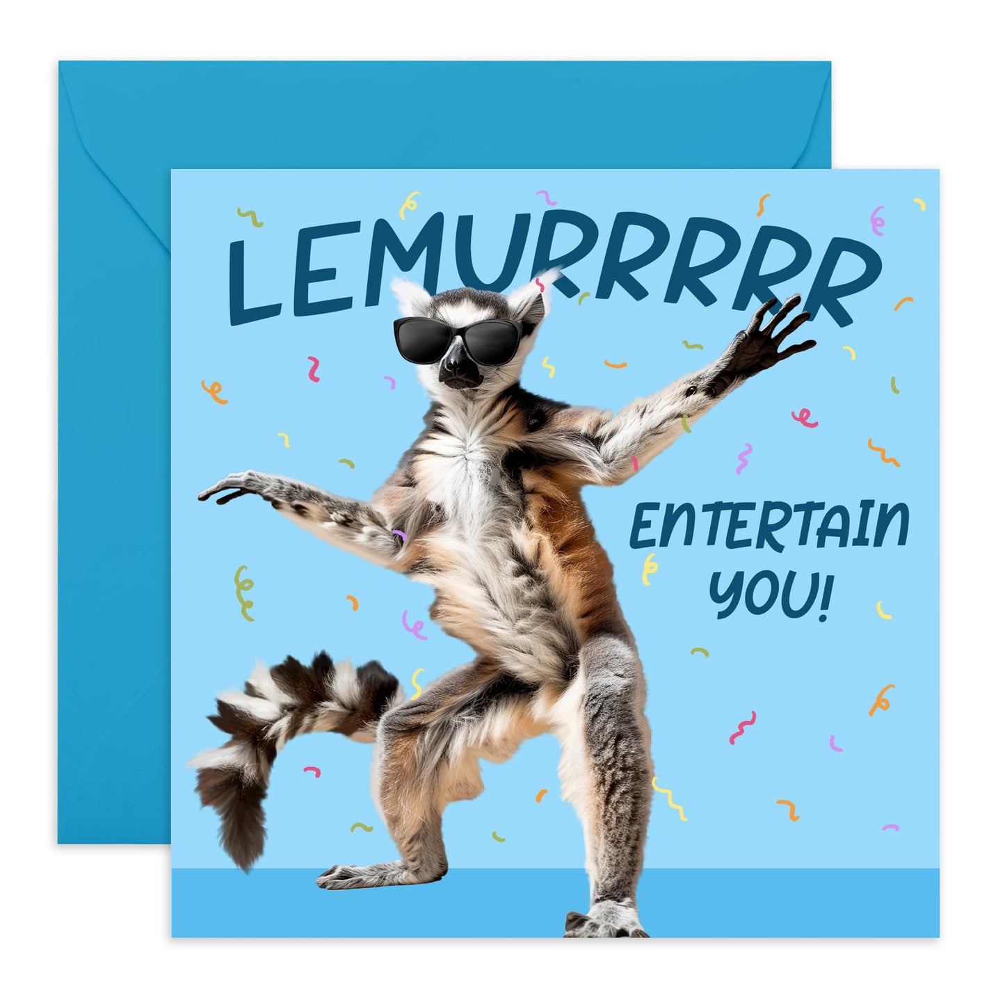 Greeting Cards For Kids - Lemur Entertain You - Lemur - Cute Animals Birthday Card - Boy Birthday Card - For Son Daughter - Comes With Stickers By Central 23