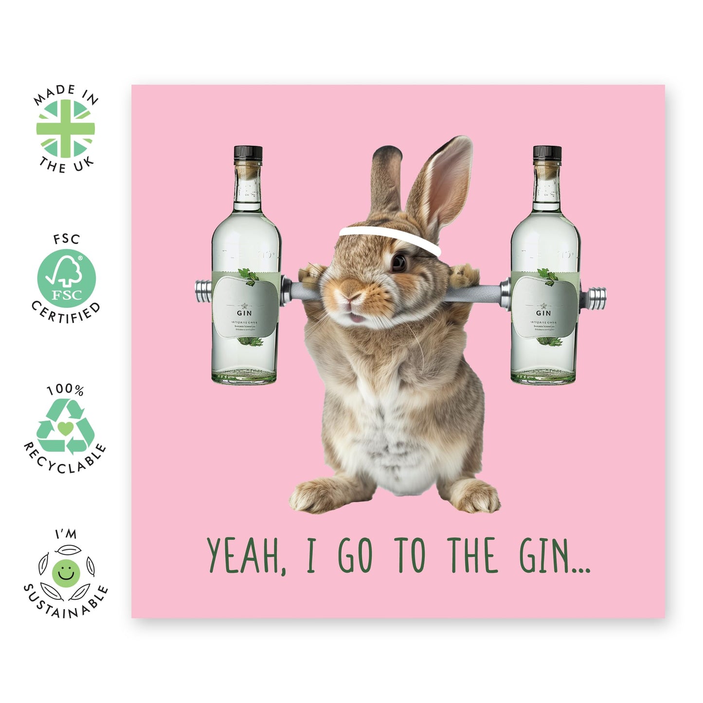 Funny & Cute Birthday Cards For Women Men - I Go To The Gin - Puns Humor - Bunny Greeting Cards For Mum Dad Son Daughter Mummy Ma- Gifts For Him Her - Mothers Day Card - Comes With Cute Stickers