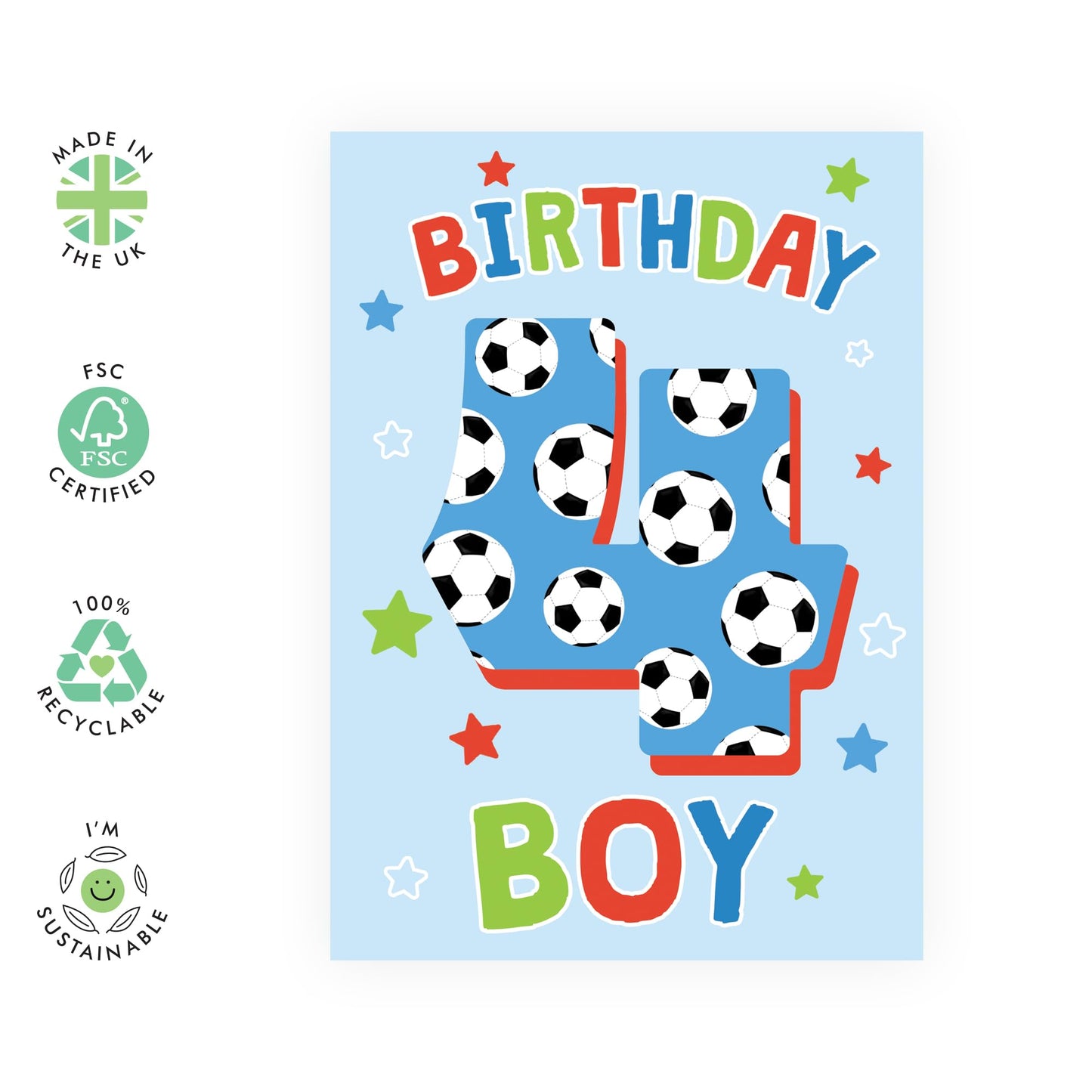 4th Birthday Card Boy - Football Milestone Birthday Card Age Four - Kids Birthday Cards Fourth Bday - Gifts For Him Son Nephew Grandson - Comes With Stickers By Central 23