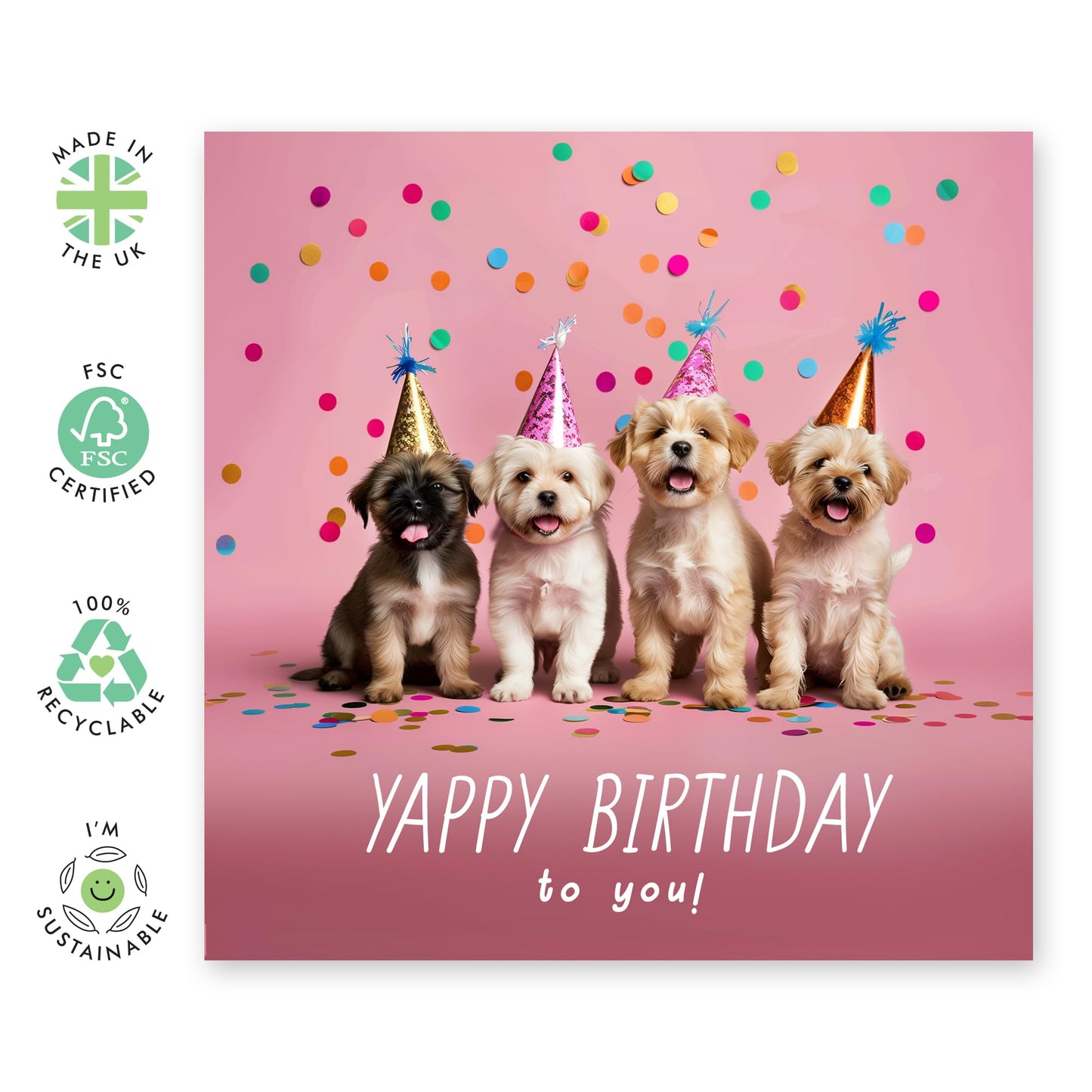 Birthday Greeting Card - 'YAPPY BIRTHDAY PUPPIES' - Perfect for Celebrating with a Fun and Furry Twist - Ideal for Adding a Playful Touch to Their Special Day - Comes With Stickers By Central 23