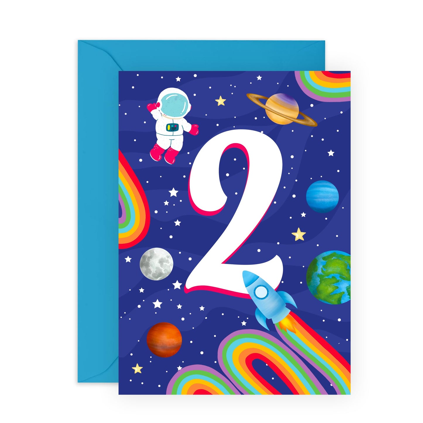 2nd Birthday Card Boys Girls - 2 Space - Baby Milestone Cards Age Two - Second Birthday Cards - Astronaut - Gifts For Son Daughter Niece Nephew - Comes With Sticker By Central 23
