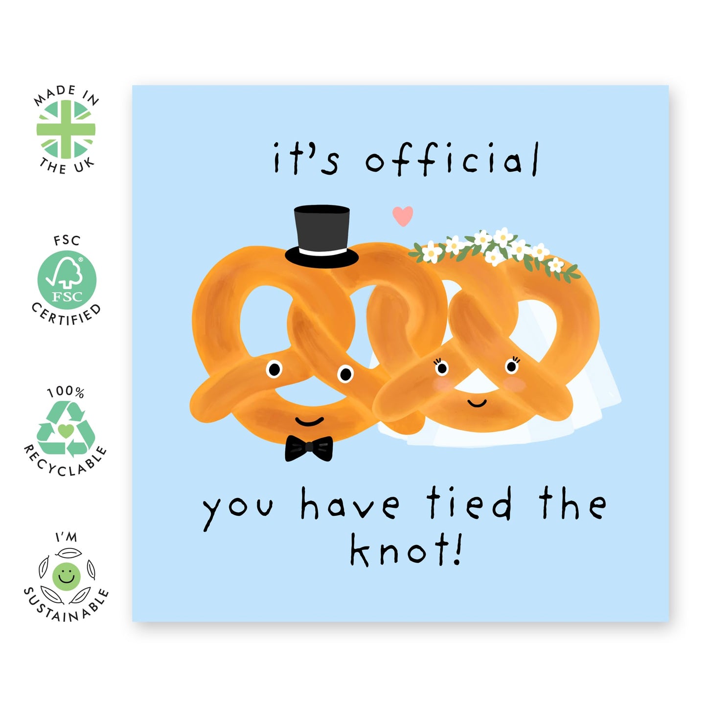 Wedding Celebration Card - 'Tied The Knot' - Gifts for the Bride, Groom, Best Friend, Bestie, Married Couples, Newly Wed, Brother, Sister, Cousin - Pretzels - Comes with Fun Stickers