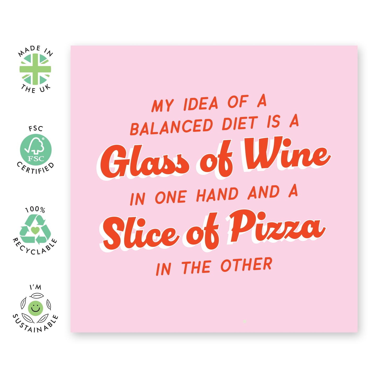 Drinking Joke Greeting Card - 'Balanced Diet' - Gift for Friends, BFFs, Besties, Girlfriend, Sisters, Sis, Coworkers, Colleagues, Gym Buddies - Carbs and Fine Wine - Comes with Fun Stickers