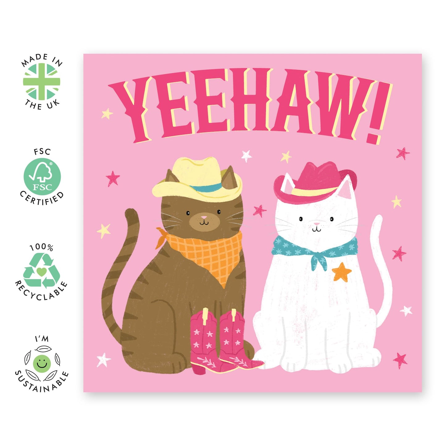 Cowgirl & Cowboys Birthday Card Cute Cats - 'Cowboy Cats Yeehaw' - Gifts for Friends, Wife, Husband, Him, Her, Siblings, Sis, Family, Bestie, BFF - Boots and Hat - Comes with Fun Stickers