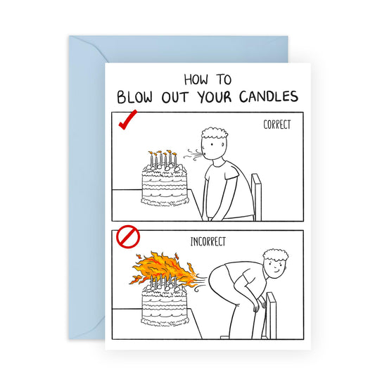 Hilarious Animation Birthday Card - 'How To Blow Out Your Candles' - Gifts for Friends, Brother, Colleagues, Co-worker, BFF, Him, Cousin, Boys, Guys - Correct Way- Comes with Fun Stickers