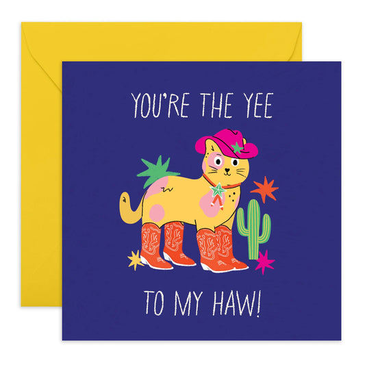 Funny Cat Card - You're The Yee To My Haw - Cat Birthday Card - Cat Mum Dad - Gifts For Men And Women - Cute Greeting Cards For Friends Pet Owners - Comes With Fun Stickers By Central 23