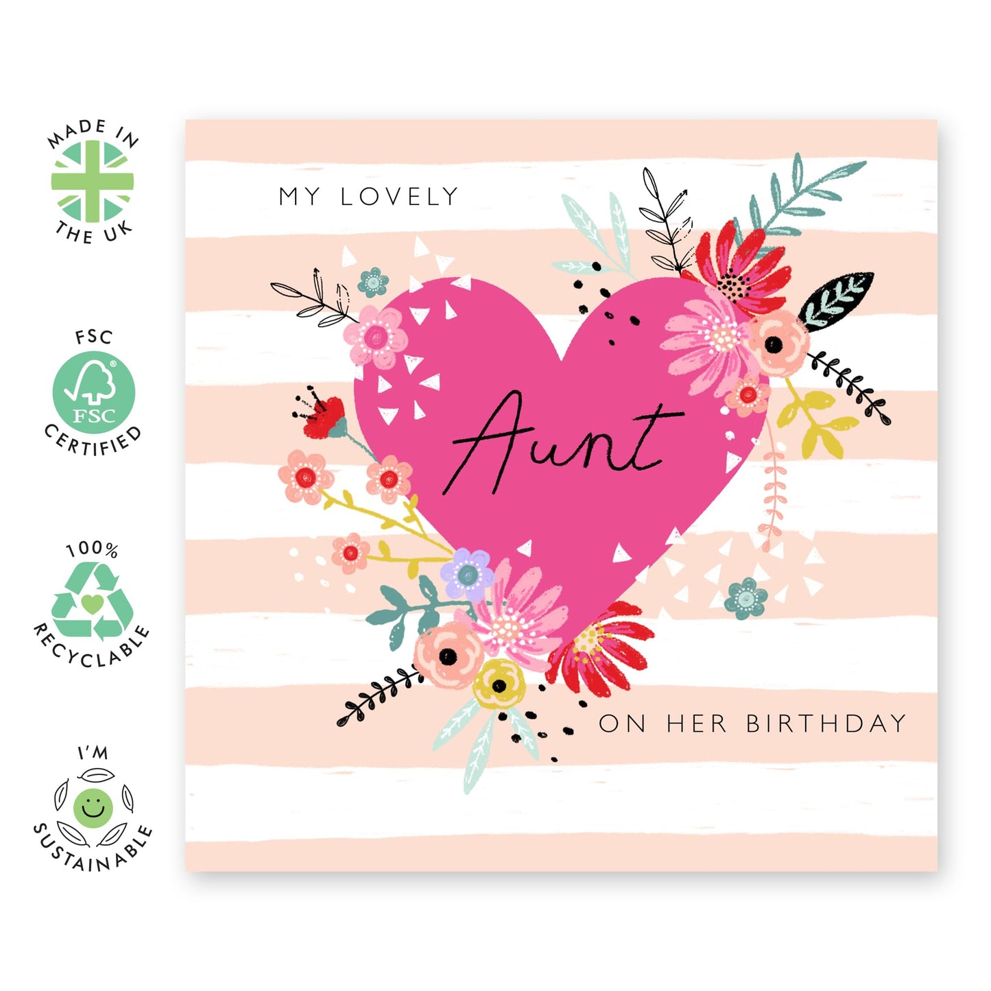 Birthday Card For Aunt - Aunt Floral Heart - Heartfelt Gifts Women Female Tia - Happy Birthday Aunty Greeting Card - Gift From Niece Nephew - Comes With Fun Stickers - By Central 23