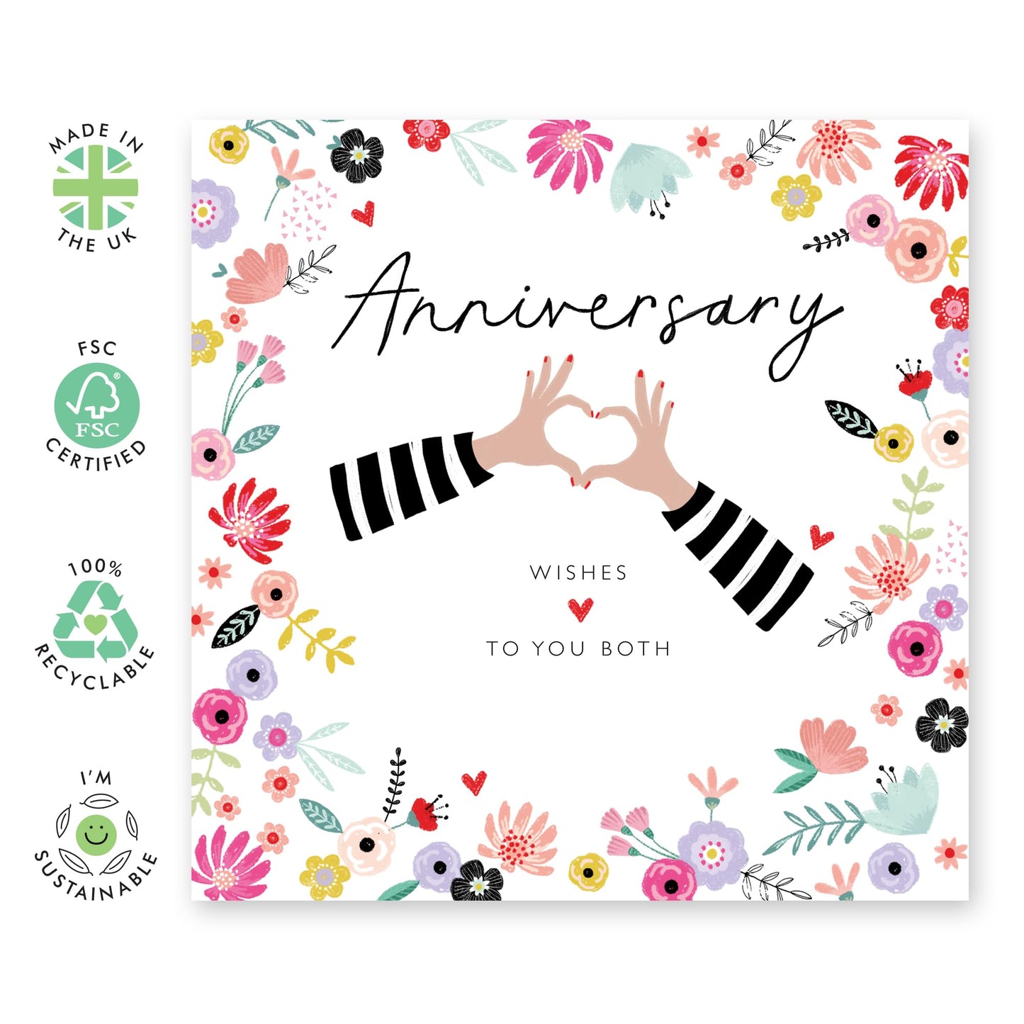 Anniversary Card For Girlfriend Boyfriend - Anniversary Wishes Heart Hands - Wedding Anniversary Card Husband Wife - Greeting Cards For Fiance - Couple - Comes With Fun Stickers By Central 23