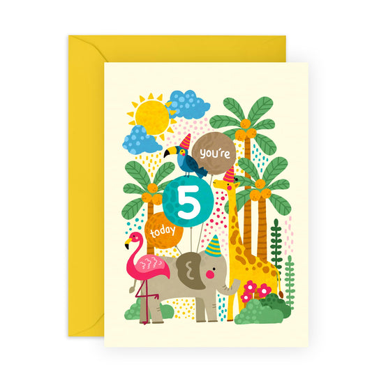Central 23 5th Birthday Card Boy Girl Toddler - Wild Animals Age 5 - From Mum Dad - Happy Birthday Card Age Five - Fifth Bday For Grandson Goddaughter Kids - From Mum Dad - Comes With Stickers