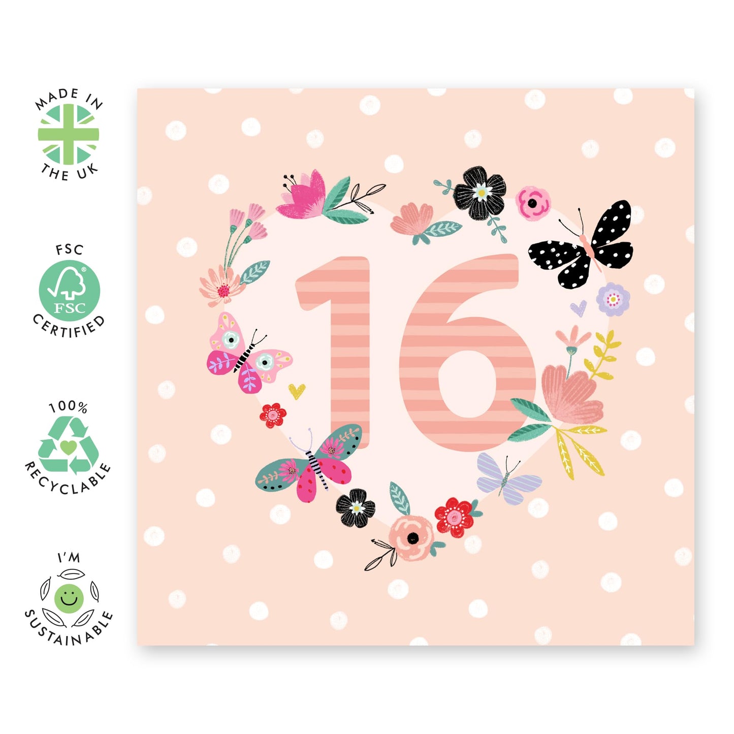 Sixteen Birthday Cards For Kids - 16th Birthday Heart - Happy Birthday Card For Daughter Granddaughter Niece - Floral Card Bday - Girl Birthday Card 16th Year Old - Comes With Stickers By Central 23