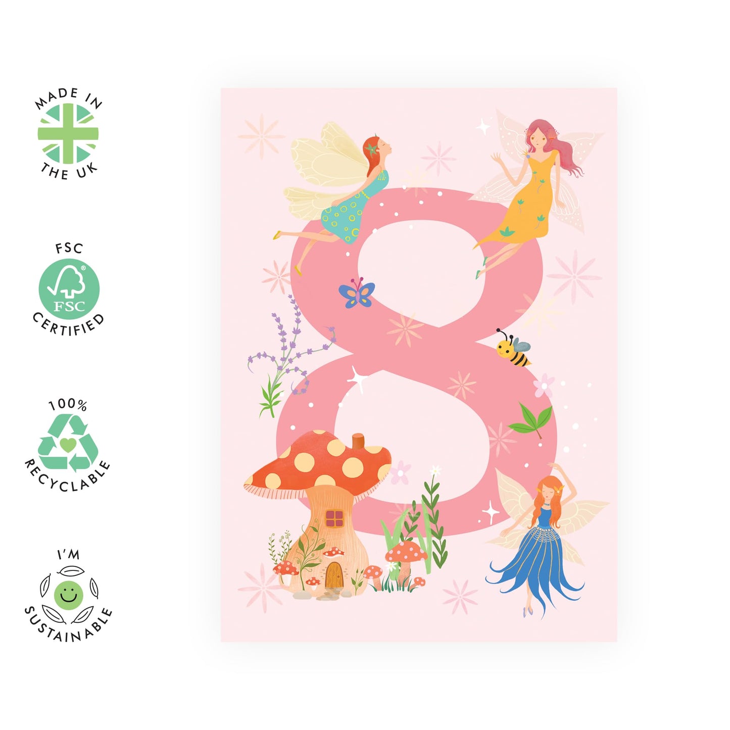 8th Birthday Card Girl Toddler Age Eight - Happy Eighth Birthday Cards For Kids Fairies - Milestone Gifts For Her Granddaughter Eight Year Old - Comes With Cute Stickers By Central 23