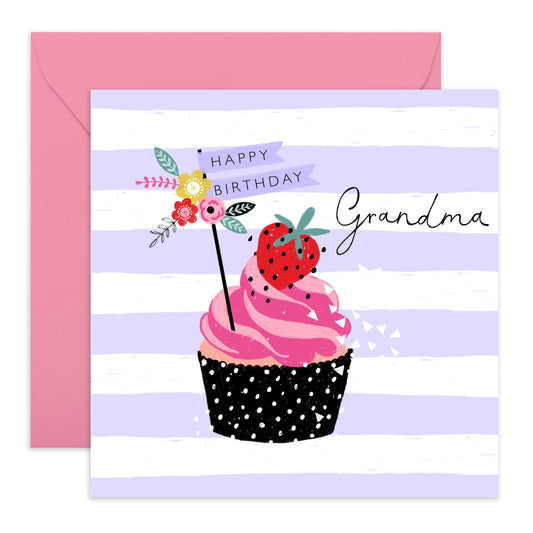 Happy Birthday Grandma Card - Cupcake - Nana Birthday Card For Her - Grandma Gifts For Women - Comes With Stickers By Central 23