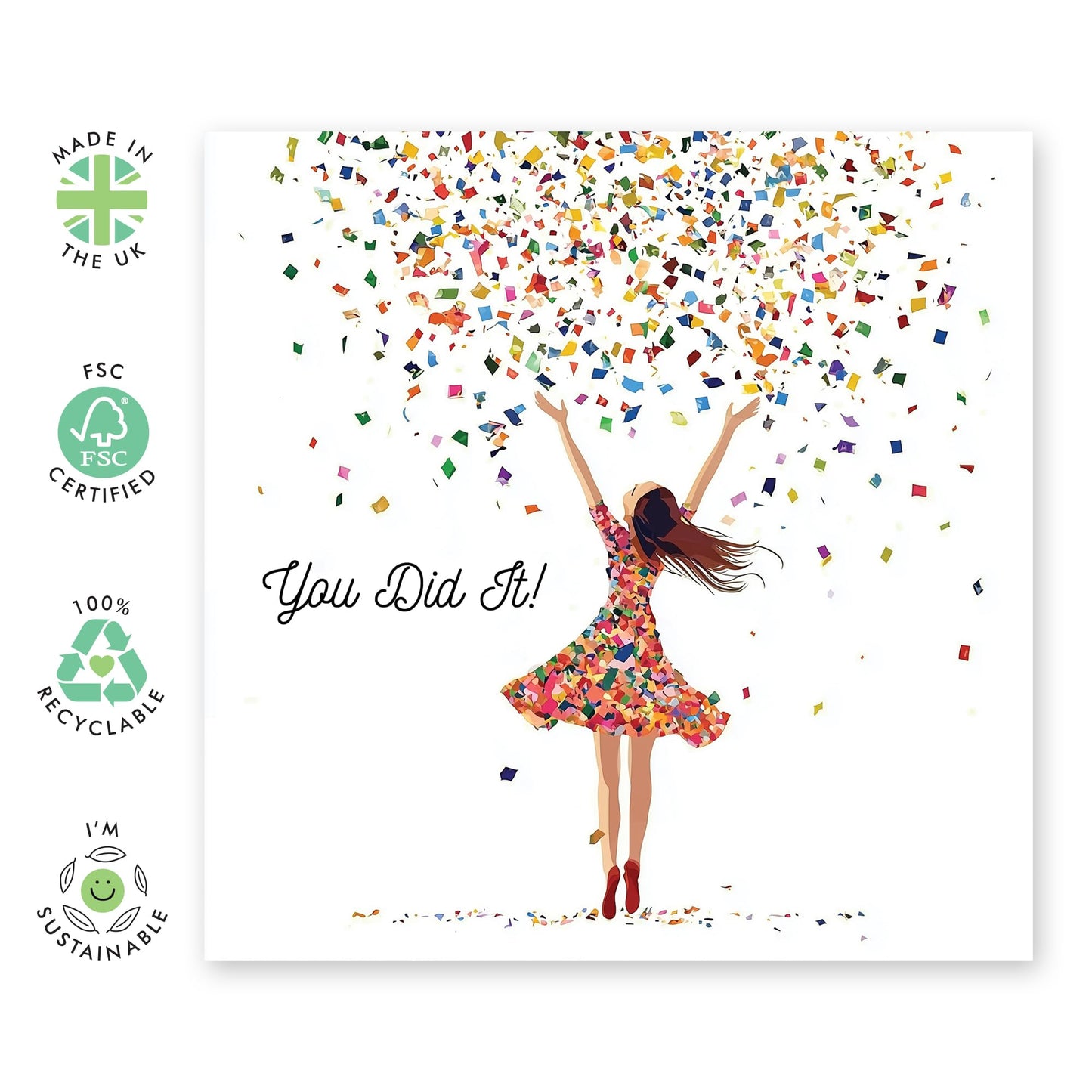 Congratulations Card for Women - 'You Did It Confetti' - Gifts for Daughter, Bestie, Coworker, Wife, Girlfriend, Her, Partner, Sister - Celebrating Wins - Comes with Fun Stickers