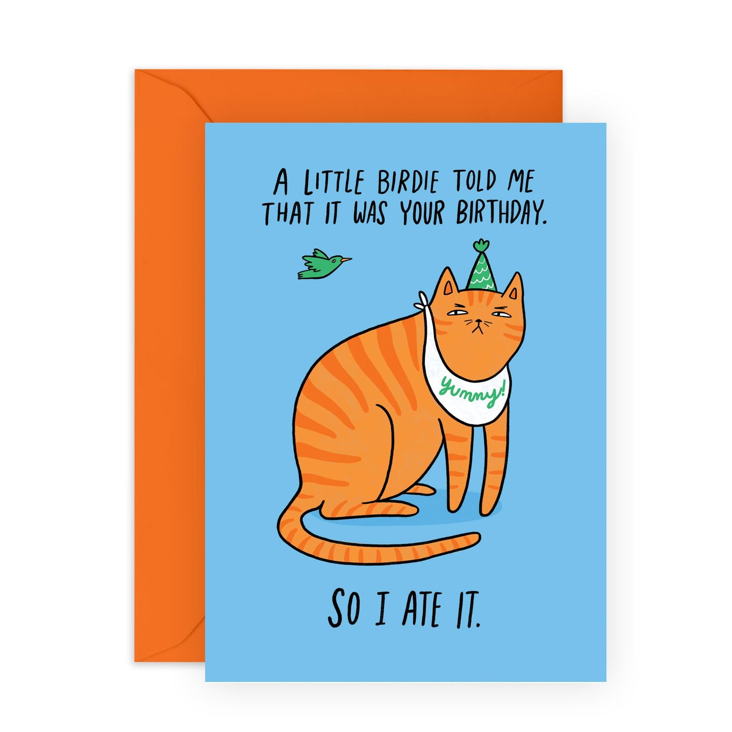 Cute & Funny Birthday Card - 'Hangry Cat' - Gifts for Best Friends, Besties, BFF,Girlfriends, Sister, Sis, Bruv, Mates, Co-workers, Colleagues - Ate The Bird - Comes with Fun Stickers