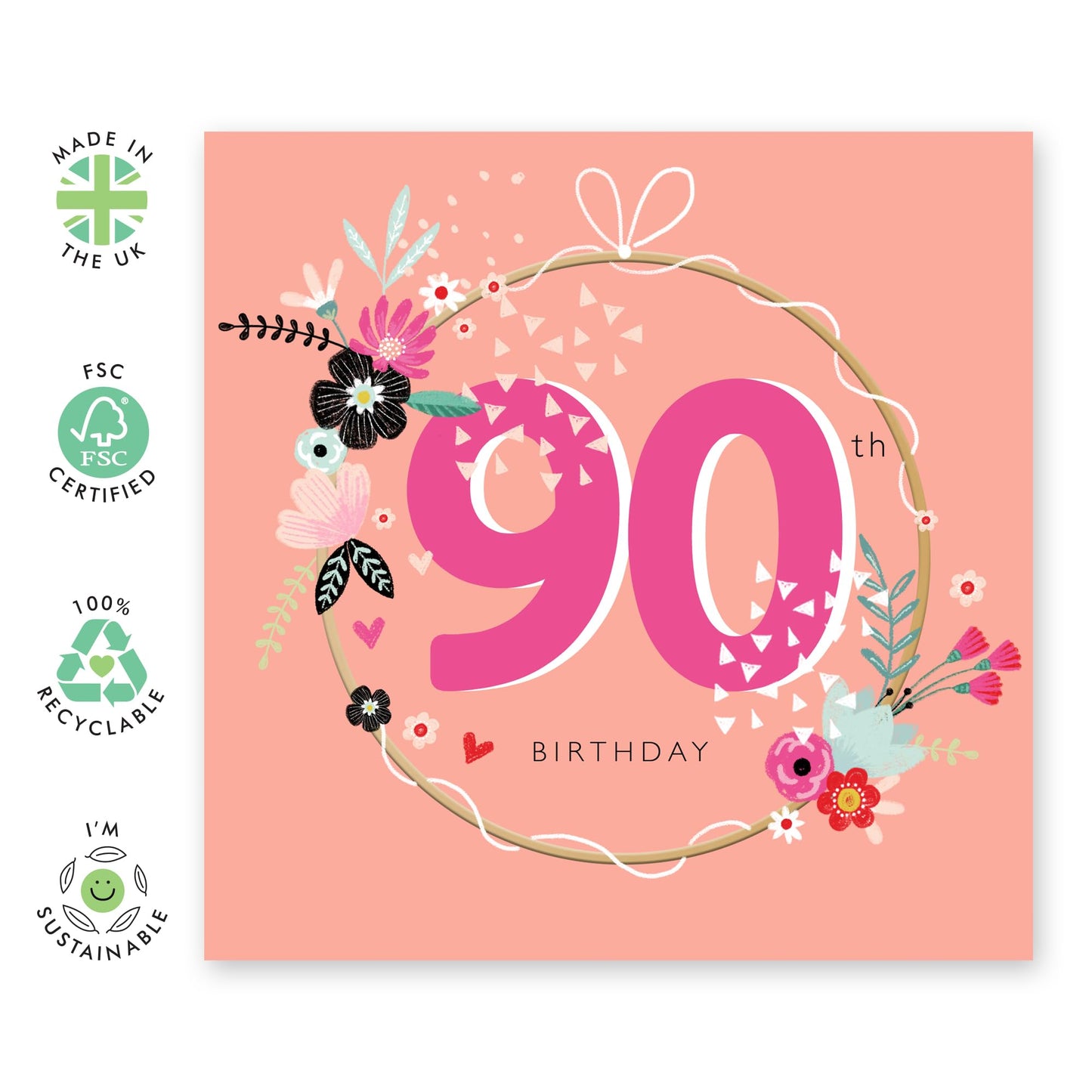 90th Birthday Card For Her - Floral Birthday Greeting Cards Women Age Ninety - Grandma Birthday Card - Ninetieth Bday Gifts For Mum Wife Her - Comes With Stickers By Central 23