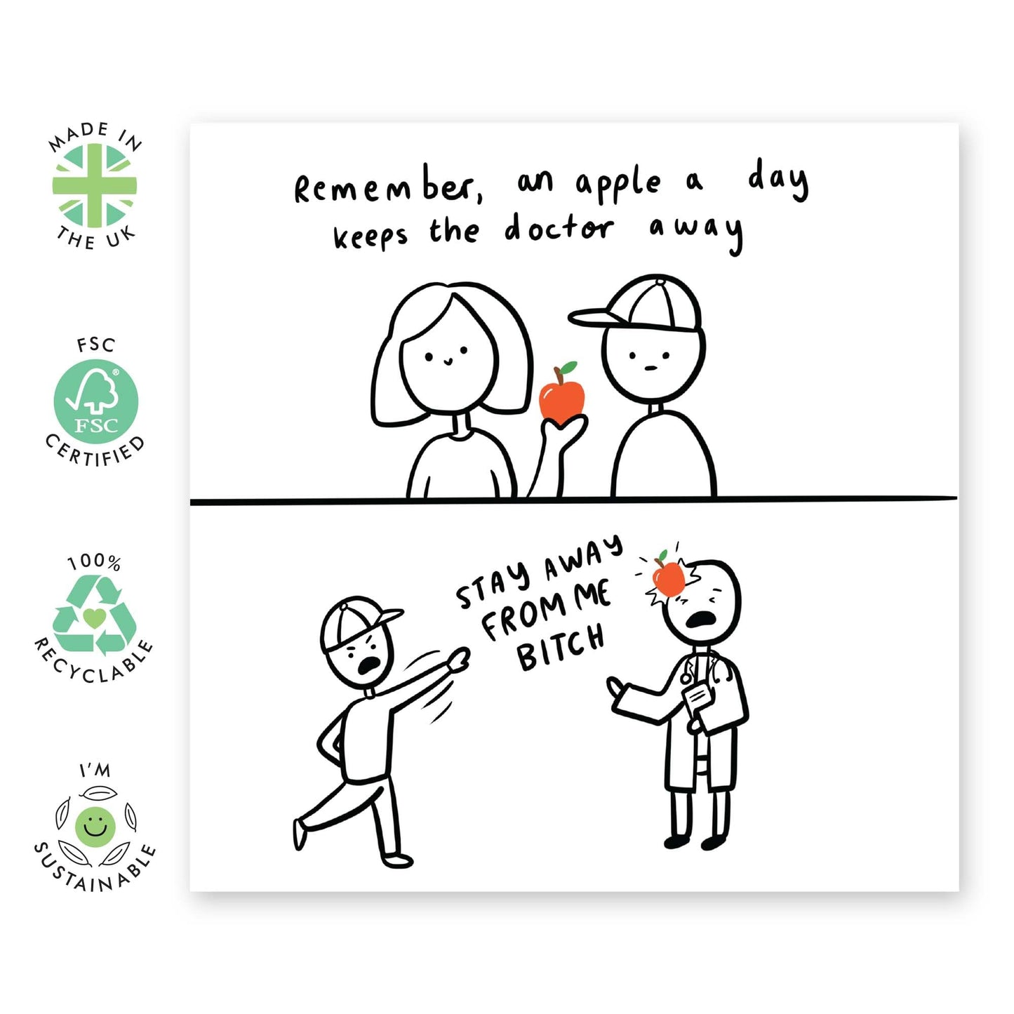 Funny Birthday Card For Men Women - An Apple A Day - Brother Sister Birthday Card - Rude Bday Greeting Cards For Dad Grandad Husband Boyfriend - Humour Cards - Comes With Stickers - By Central 23