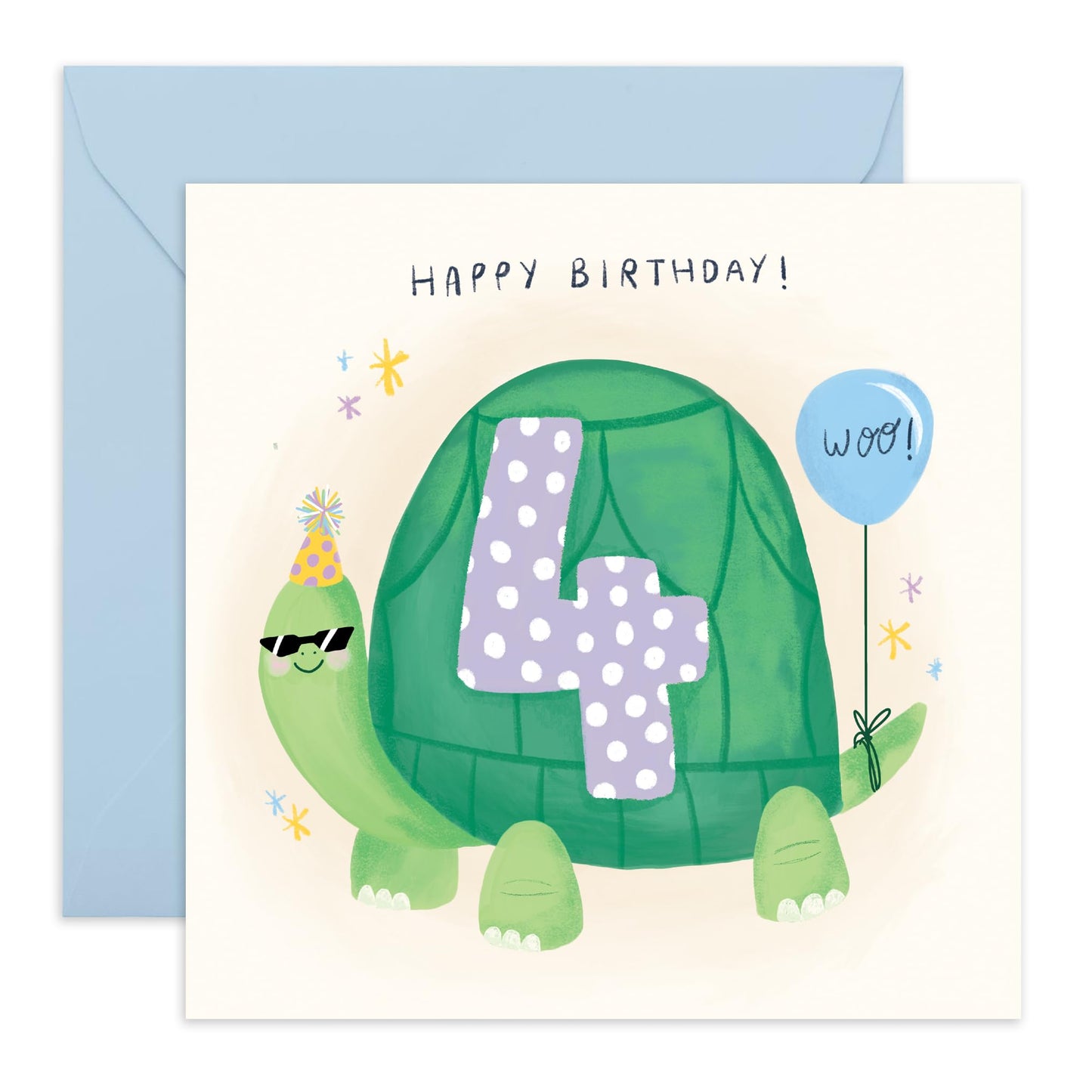 4th Birthday Card Boys Girls - Tortoise Birthday Age 4 - Baby Milestone Cards Age Four - Forth Birthday Cards - Greeting Cards - Gifts For Son Daughter Niece Nephew - Comes With Sticker By Central 23