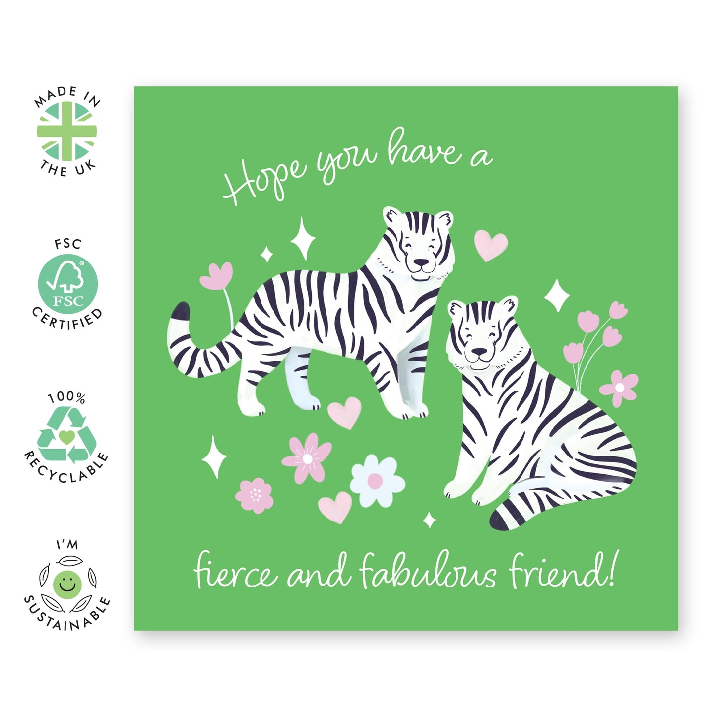 Best Friend Birthday Card - White Tiger - Fierce And Fabulous Friends - Cheeky Greeting Cards For Women Her Girls - Bestie Birthday Card Bff - Comes With Fun Stickers By Central 23