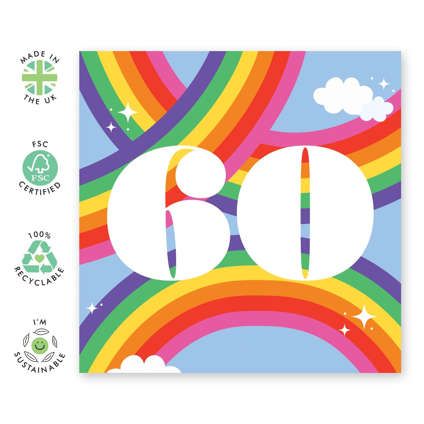 60th Birthday Card For Men Women - Rainbow Sky 60 - Mum Dad Birthday Greeting Card - Happy Sixtieth Birthday Cards For Grandma Granddad - Rainbow - Friends - Comes With Fun Stickers - By Central 23