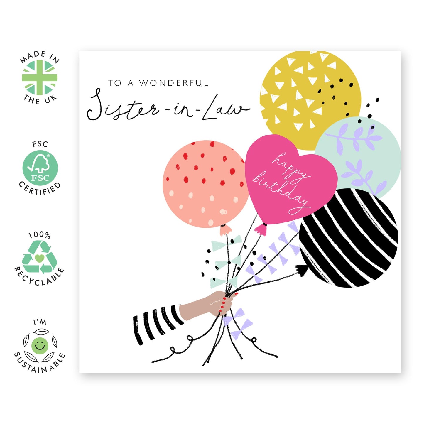 Sister-in-law Birthday Cards For Women - Bday Balloons - Celebration Cards For Her - Happy Birthday Sister Card And Envelopes - Pretty Quirky Gifts Presents - Comes With Cute Stickers By Central 23