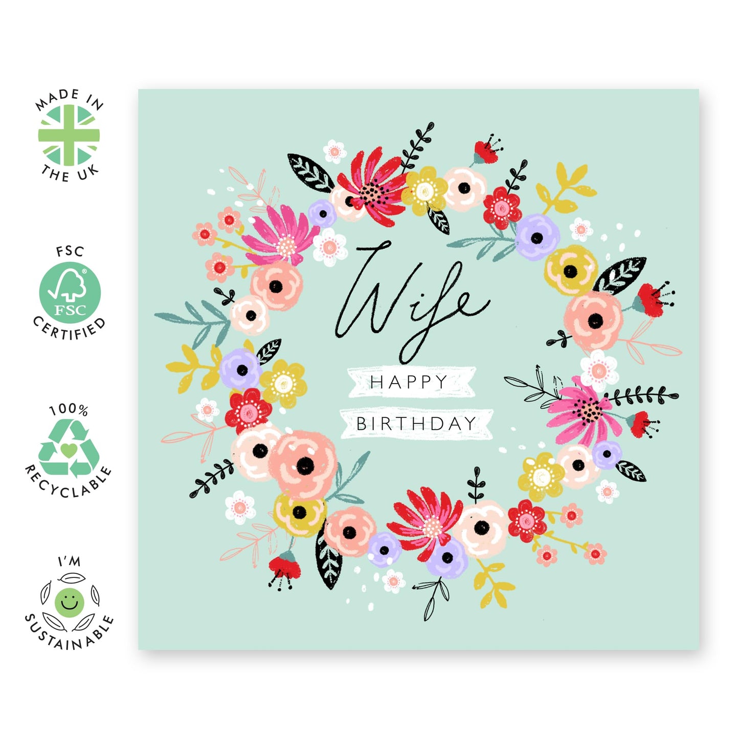 Flower Card For Wife - Birthday Cards For Wife - Sweet I Love You Cards For Her - Floral Greeting Cards For Wives - Wife Gifts For Women - Comes With Cute Stickers By Central 23