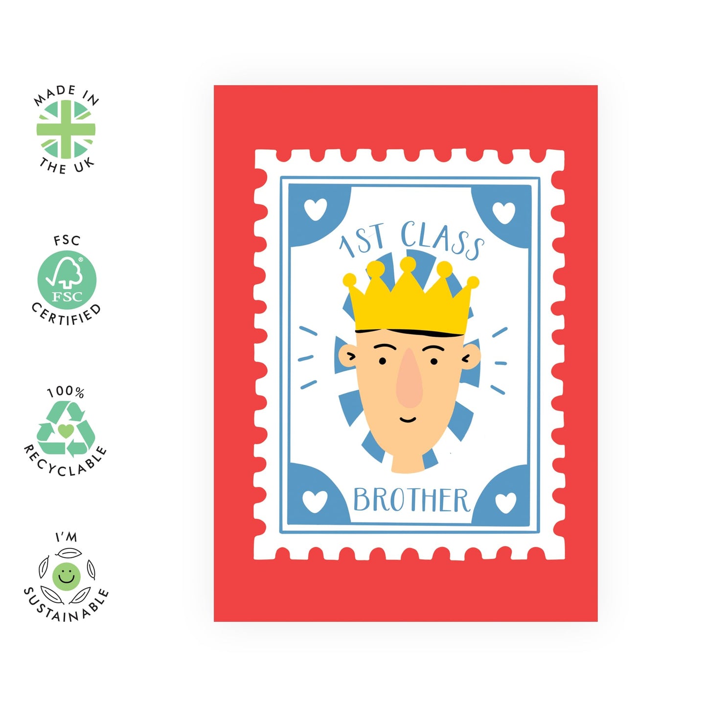 Brother Birthday Card - 1st Class Dad - Celebration Greeting Cards For Siblings - Thank You Cards, Congratulations, Goodluck Brother Cards - Gifts For Him Men - Comes With Stickers By Central 23