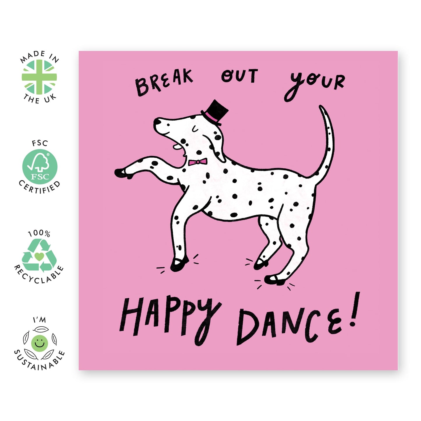Playful Greeting Card - 'DANCING DALMATIAN' - Perfect for Adding a Fun and Energetic Touch to Any Occasion - Ideal for Him, Her, Friends, Family, Colleagues, Sister - Comes With Stickers By Central 23