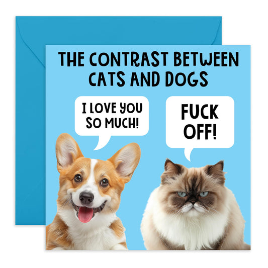 Greeting Card - 'CONTRAST IN CATS AND DOGS' - Perfect for Celebrating the Unique Personalities of Pets - Ideal for Pet Lovers & Add a Fun Twist to Their Special Day - Comes With Stickers By Central 23
