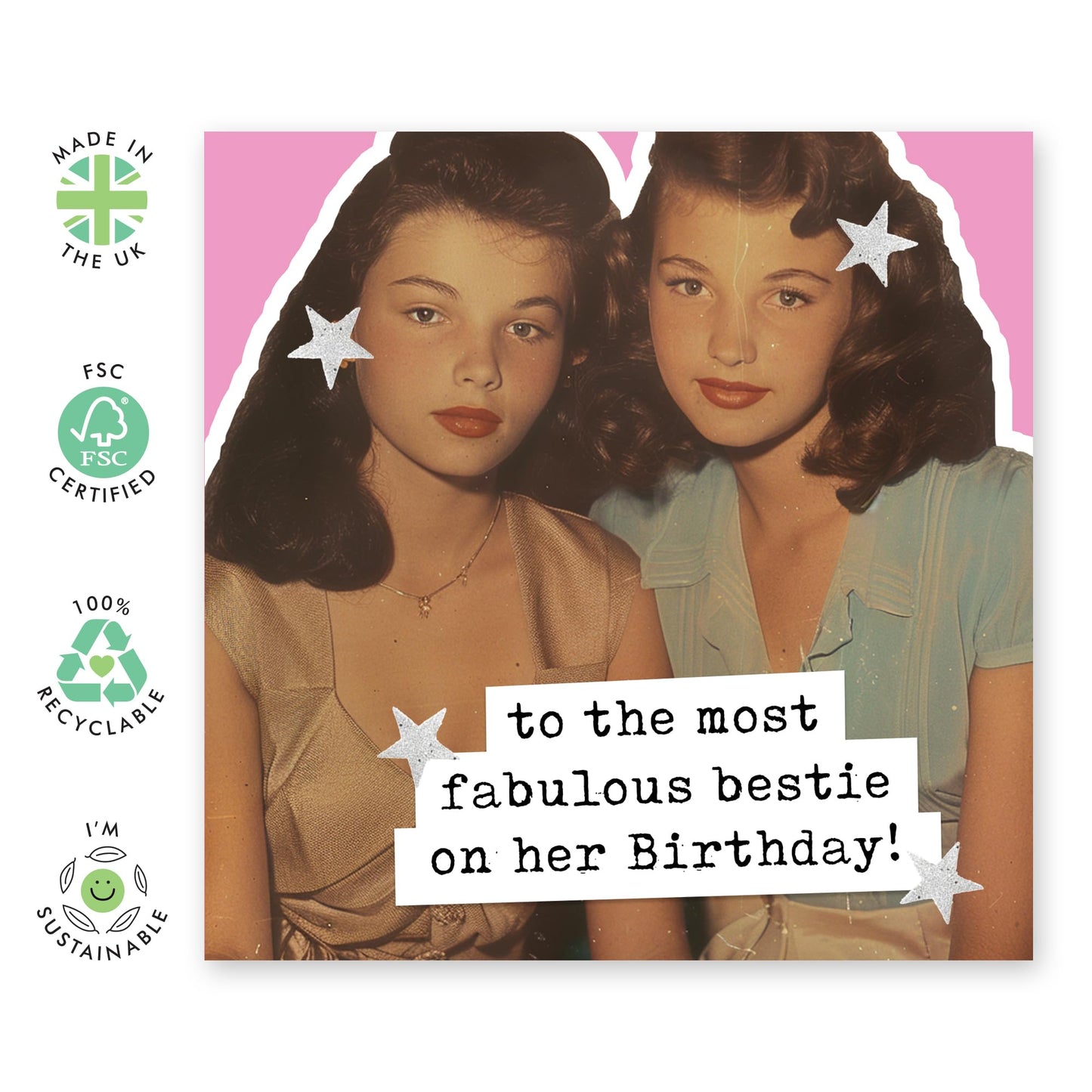 Birthday Card for Bestie - 'Fabulous Bestie' - Gifts for BFFs, Girlfriends, Best friend, Sister, Mum - Stay Fab and Beautiful - Comes with Fun Stickers