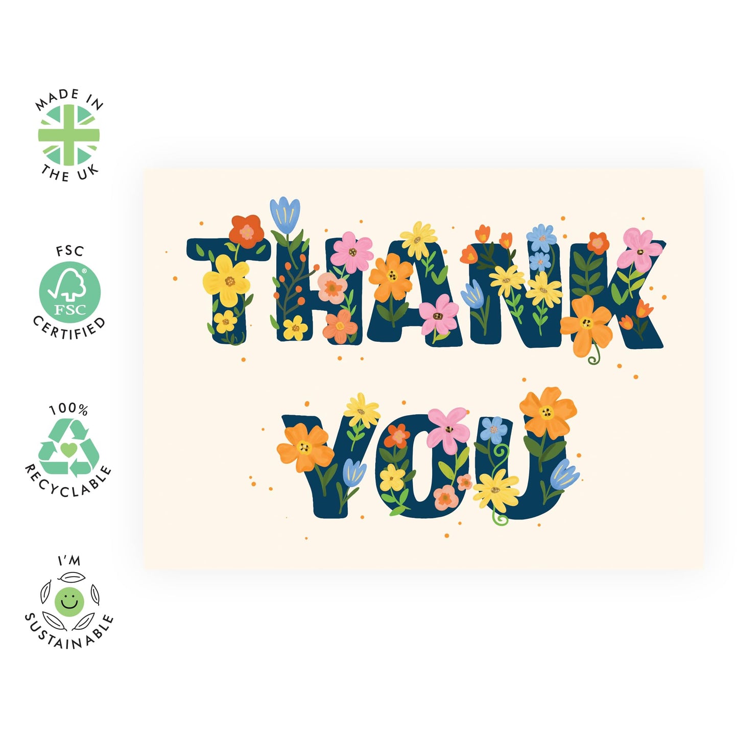 Thank You Flowers Greeting Card - 'Thank You Floral Text' - Gifts for Friends, Colleagues, Co-workers, Family, Relatives, Mum, Dad, Bestie - Saying Thanks - Comes with Fun Stickers