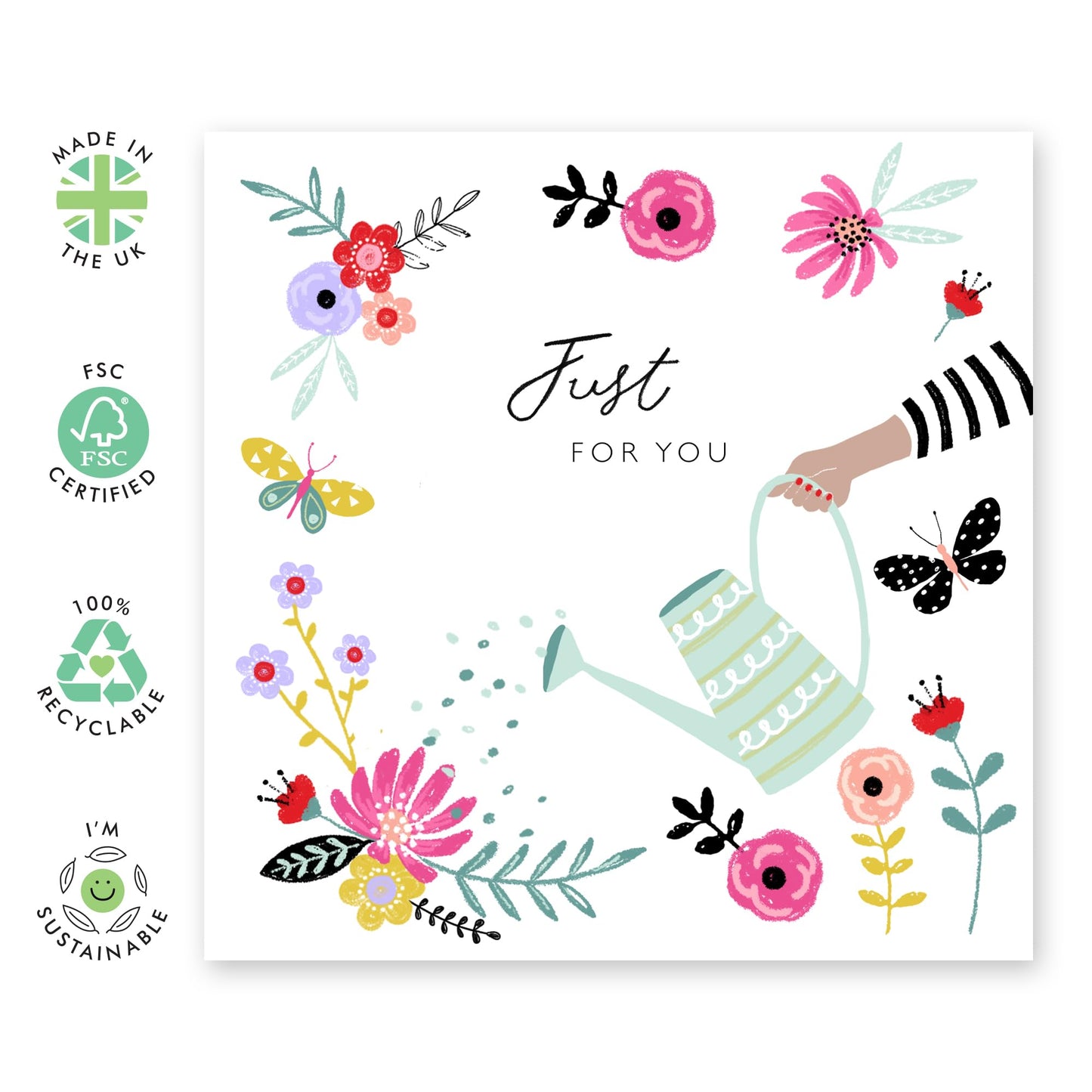 Greeting Cards For Women - Just For You - Blank Card With Envelope - Flowers Butterflies - All Occasion Cards For Sister Mum Nan Aunt - Gifts For Her - Comes With Stickers By Central 23