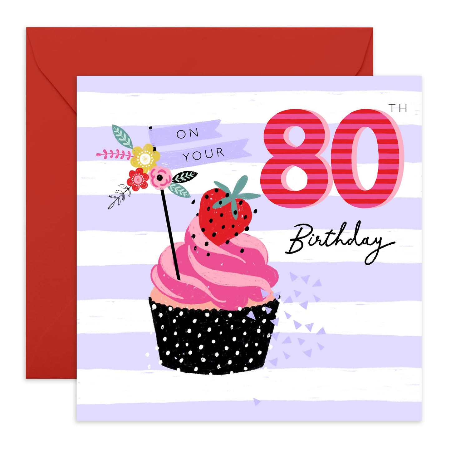 80th Birthday Card For Grandma - 80th Strawberry Cupcake - Grandmother Birthday Greeting Card - Gifts for Women - Happy Eightieth Birthday Cards For Grandmum - Comes With Fun Stickers By Central 23