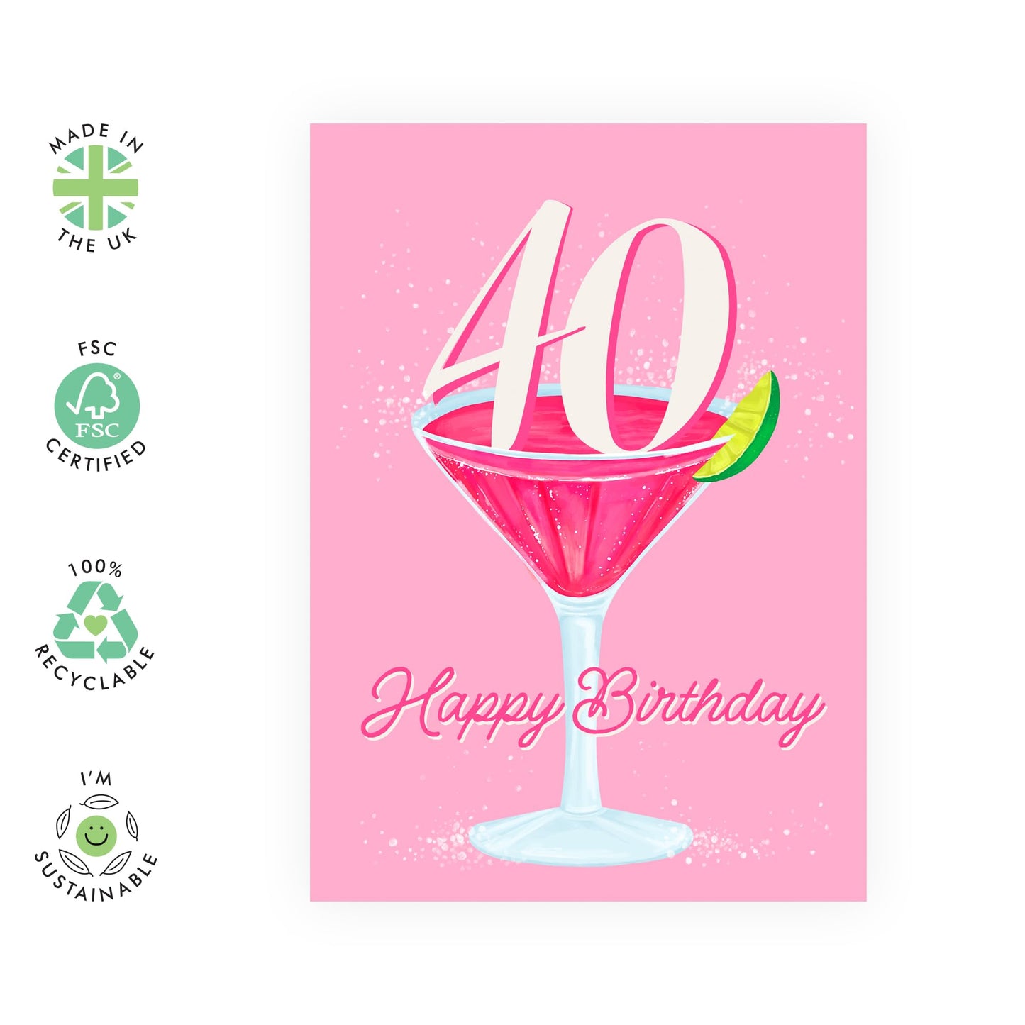 40th Birthday Card For Her - Cocktail Happy 40th Birthday - Happy Fortieth Birthday Greeting Card Female Friends - Gift For Special Friend - Comes With Fun Stickers By Central 23