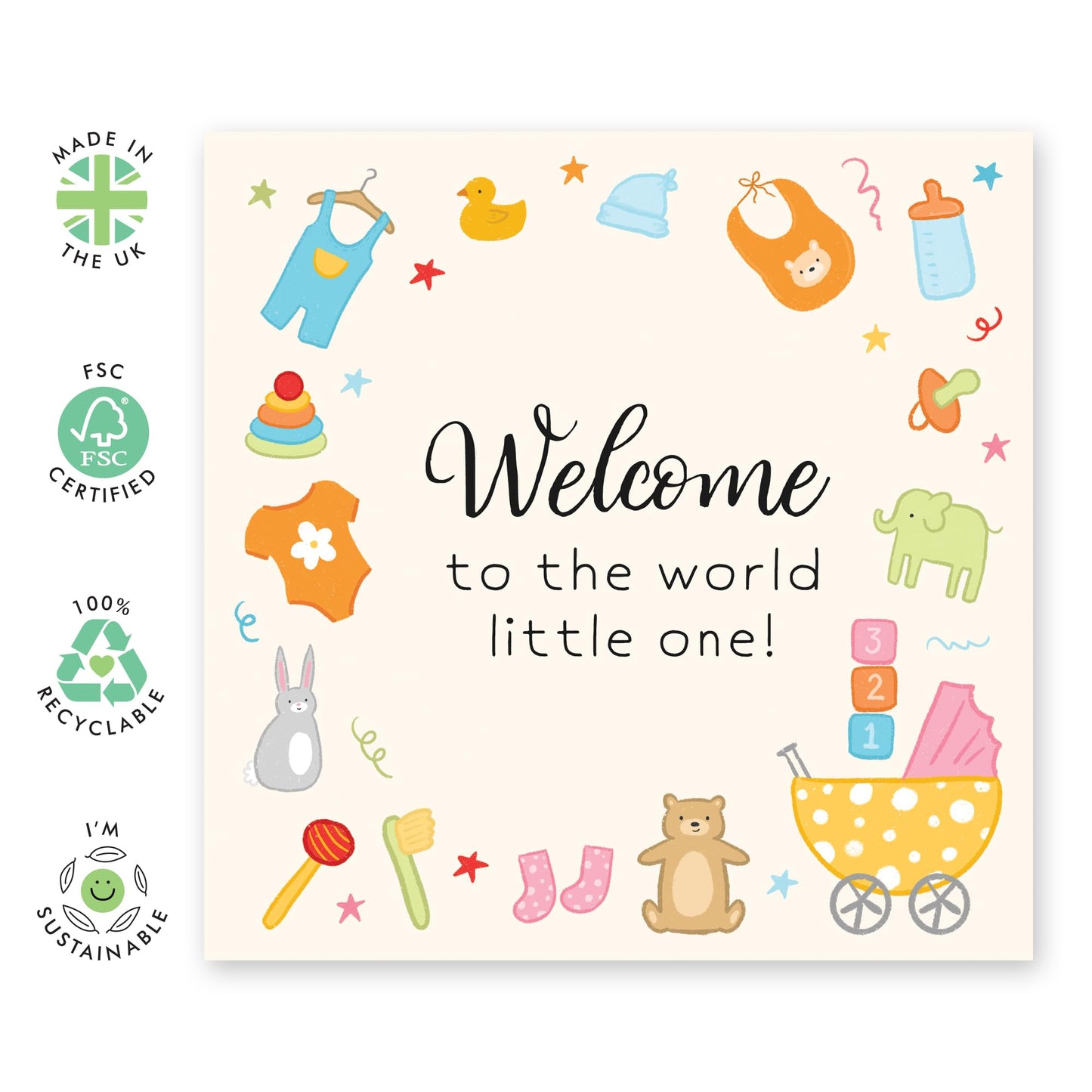 Congratulations Card for Parents & Newborns - 'Welcome New Baby' - Gifts for Parents, Friends, Son, Daughter, Colleague, Co-worker, Family, Relatives - Little One - Comes with Fun Stickers
