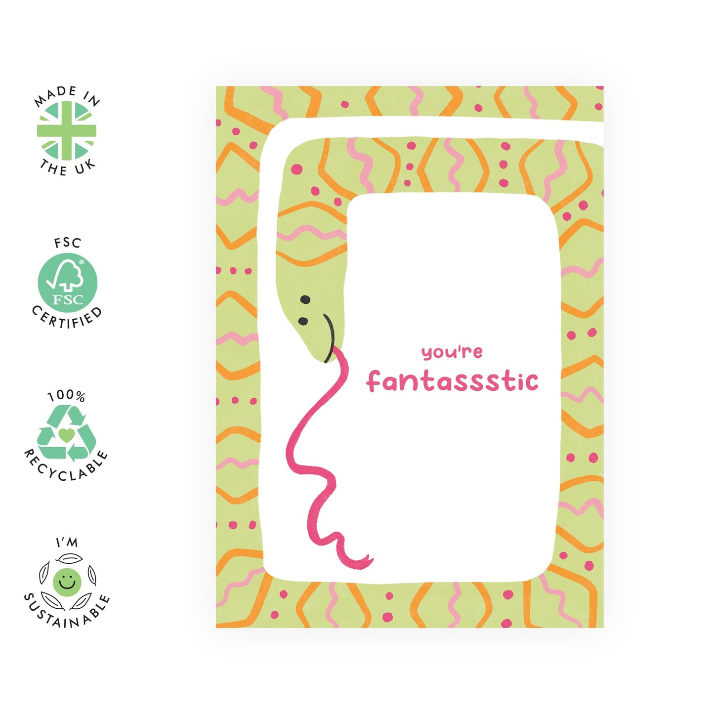 Thank You Card - You're Fantassstic Snake - Cheeky Thinking Of You Cards - Encouragement - Appreciation Cards For Mum Dad Wife Husband - You Are Loved Cards - Comes With Stickers By Central 23