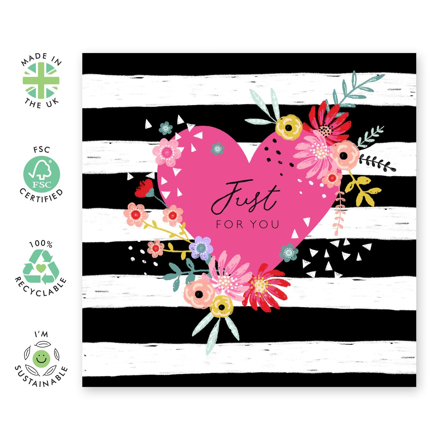 Love Cards For Her - Just For You - Blank Cards With Envelope - Floral Hearts - Anniversary, Thank You, Congratulations Gifts For Him - Comes With Stickers By Central 23