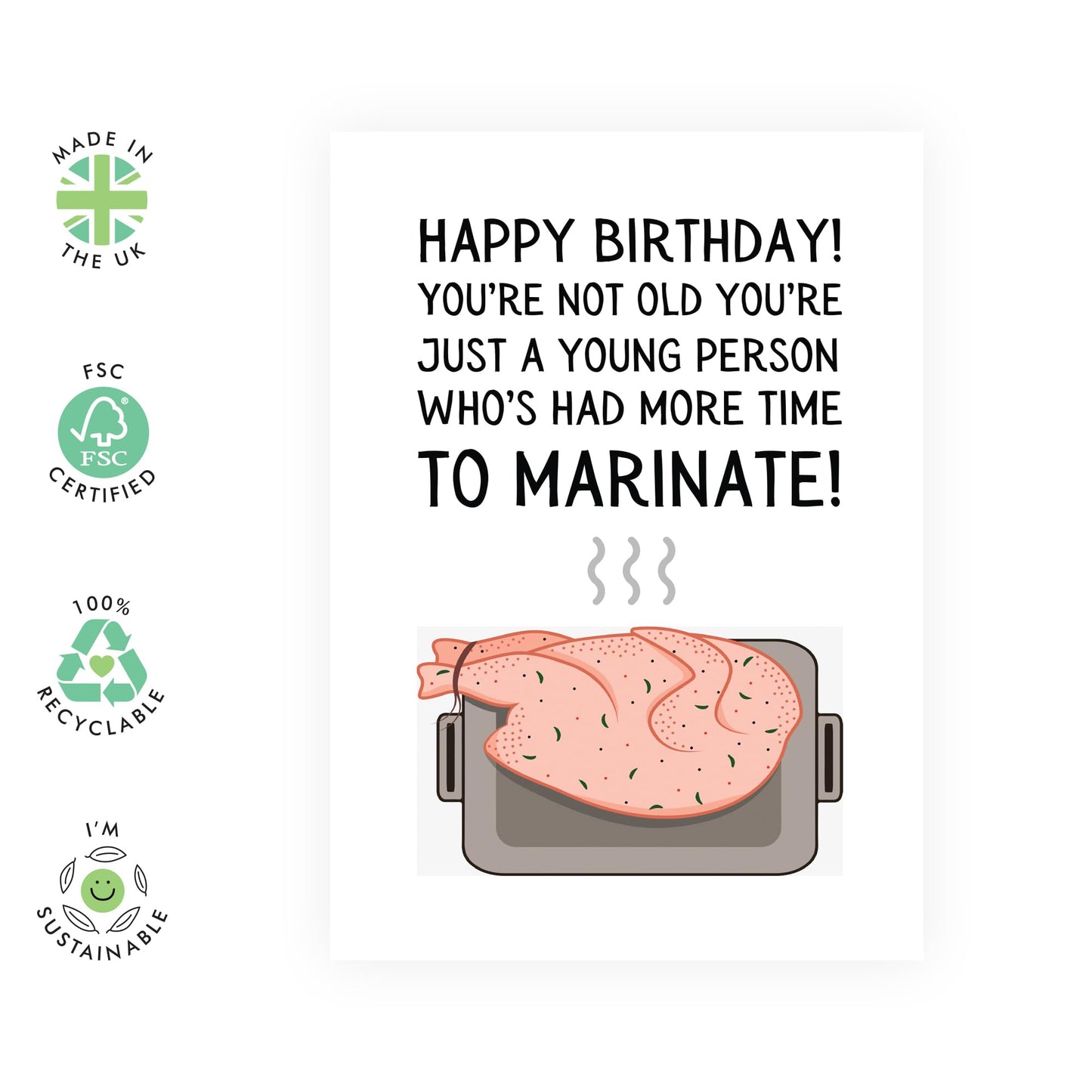 Humorous Birthday Card - 'MORE TIME TO MARINATE' - A Funny Twist on Aging and Enjoyment - Perfect for Adding a Lighthearted Touch to Their Special Day - Includes Envelope and Stickers by Central 23