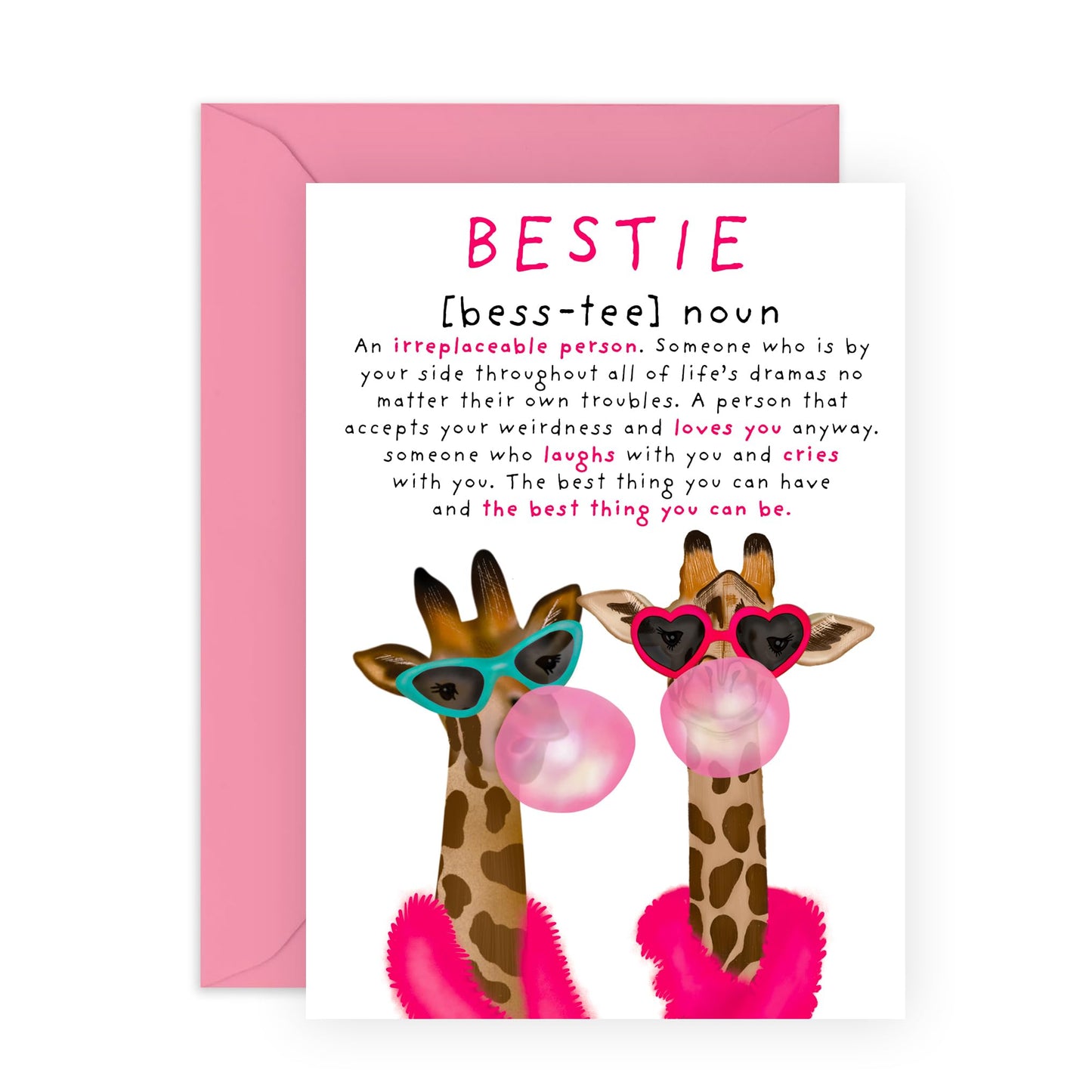 Definition of Bestie Birthday Card - 'Giraffes Bestie Noun' - Gifts for Best Friend, BFF, Girlfriend, Sister, Sis, Her, Partner - Laughs & Love - Comes with Fun Stickers
