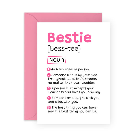 Bestie's Birthday Card- 'Bestie' - Gifts for Best Friend, BFF, Her, Partner, Ladies, Women, Girls - Definition - Comes with Fun Stickers
