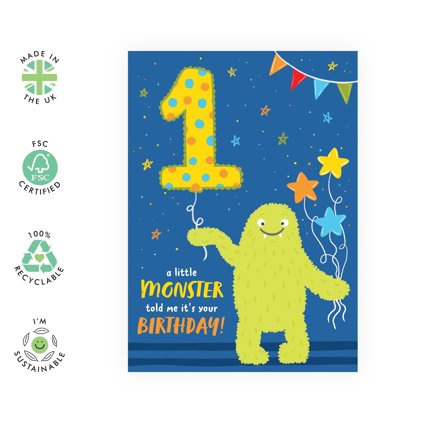 1 Year Old Birthday Card - 1st Birthday Card Girl Boy - Cute Monster Greeting Cards For Kids - Gifts For Son Daughter Niece Nephew Godson - First Bday - Comes With Stickers By Central 23