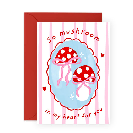Cute Mushroom Love Card - "So Mushroom in My Heart for You" - Romantic Card for Anniversary, Valentine’s Day, or Just Because - For Wife, Husband, Spouses, Partners, and Loved Ones
