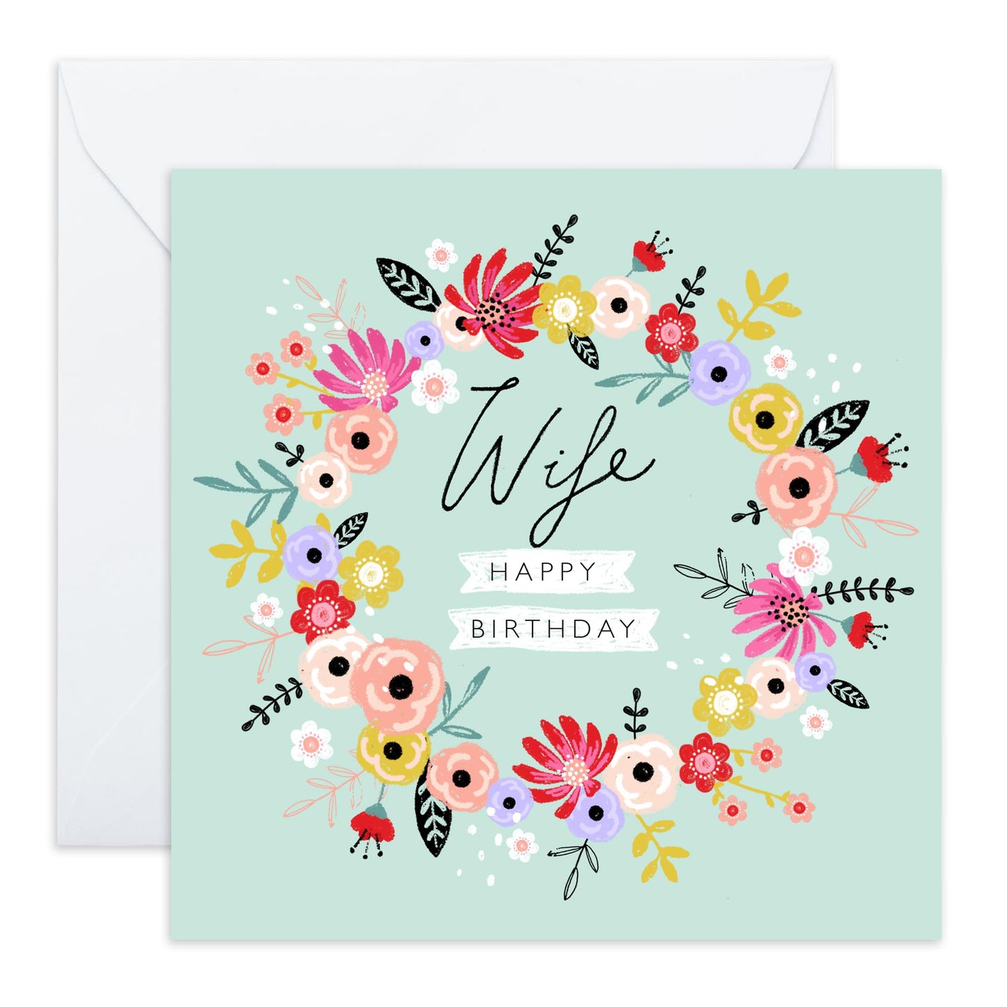 Flower Card For Wife - Birthday Cards For Wife - Sweet I Love You Cards For Her - Floral Greeting Cards For Wives - Wife Gifts For Women - Comes With Cute Stickers By Central 23
