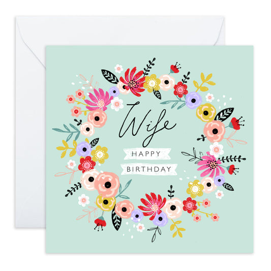 Flower Card For Wife - Birthday Cards For Wife - Sweet I Love You Cards For Her - Floral Greeting Cards For Wives - Wife Gifts For Women - Comes With Cute Stickers By Central 23