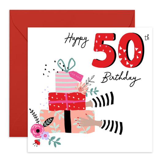 50th Birthday Card For Women - 50th Presents - Mummy Floral Birthday Card - Wife Mum - Aunt - Happy Fiftieth Birthday Greeting Card Sister Female Friends - Comes With Fun Stickers By Central 23