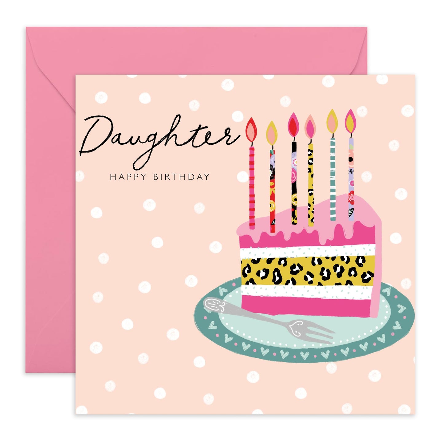 Happy Birthday Card Daughter - Pink Polka Dots Birthday Cards For Women - Time For Cake! - Sweet Gifts For Female Girls Her - Comes With Cute Stickers By Central 23