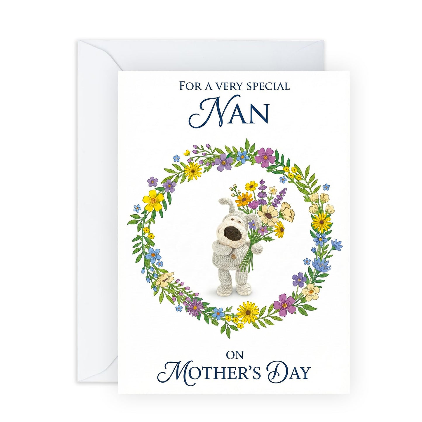 Mother’s Day Card for Nan - ‘For a Very Special Nan’ Floral Greeting Card - Cute Puppy & Flower Wreath Design - Thoughtful Keepsake for Nanna - Made in UK - Includes Premium White Envelope