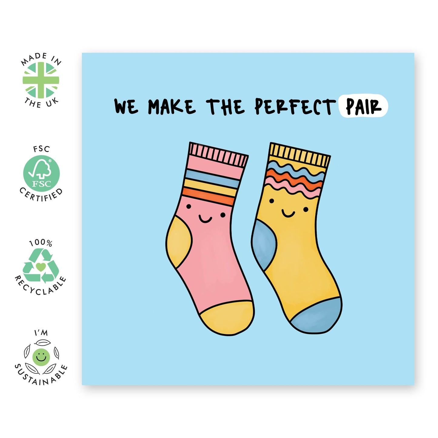 Cute Socks Anniversary Card - 'Perfect Pair' - Gifts for Husband, Wife, Partner, Married Couples, Boyfriend, Girlfriend, Other Half - Side By Side - Comes with Fun Stickers
