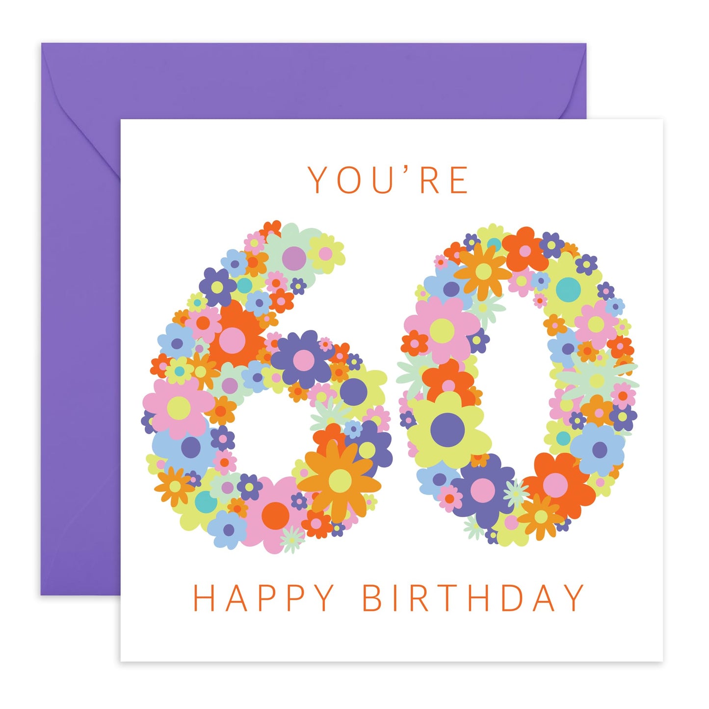 60th Birthday Card For Women - Floral Rainbow Age 60 - Mummy Birthday Greeting Card - Happy Sixtieth Birthday Cards For Grandma - Floral - Sister Friends Mum - Comes With Fun Stickers - By Central 23